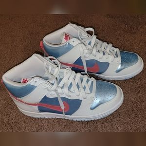Nike 7Y metallic blue and glitter pink high tops